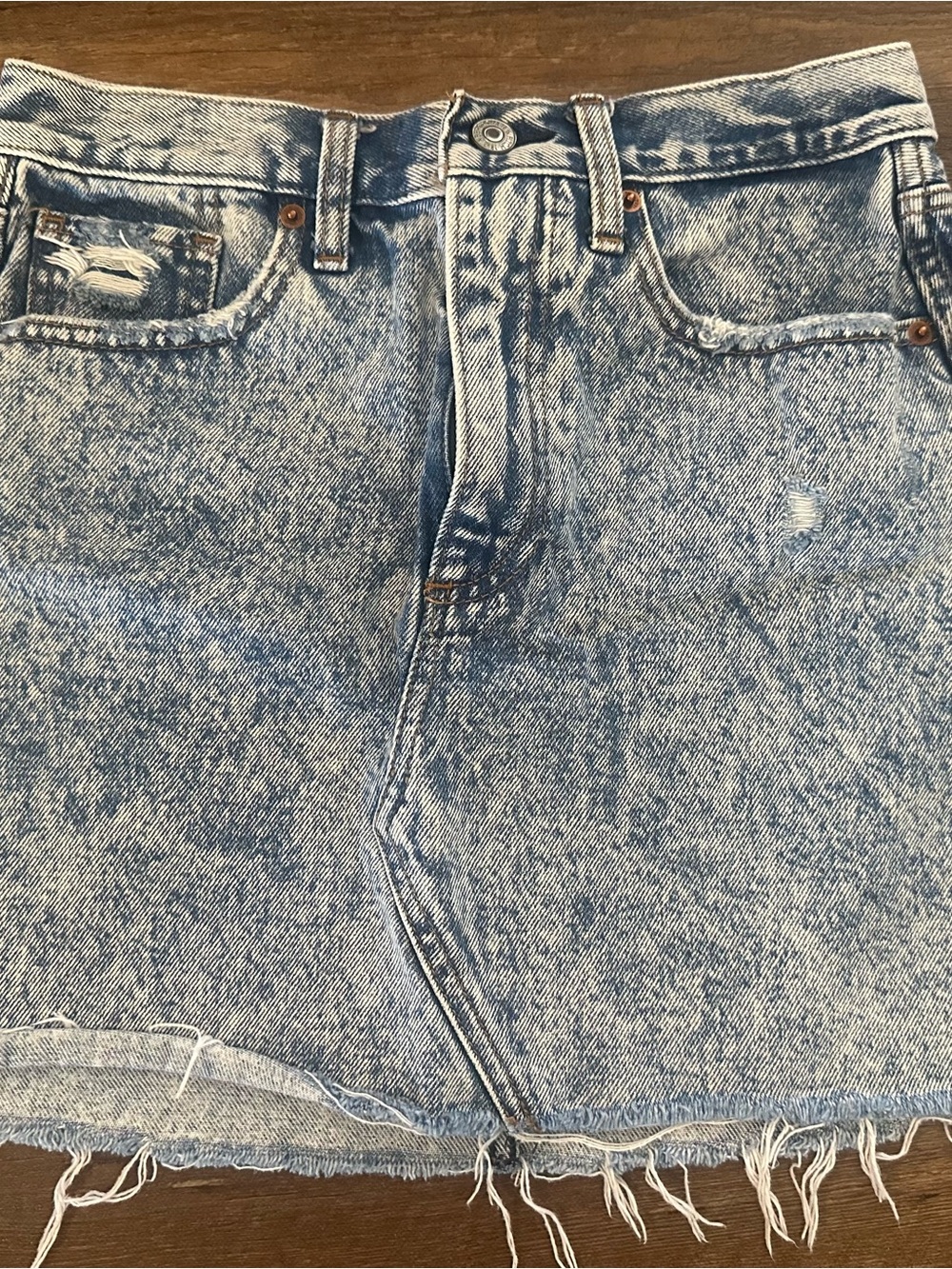 Light Blue Acid-Wash Denim Skirt